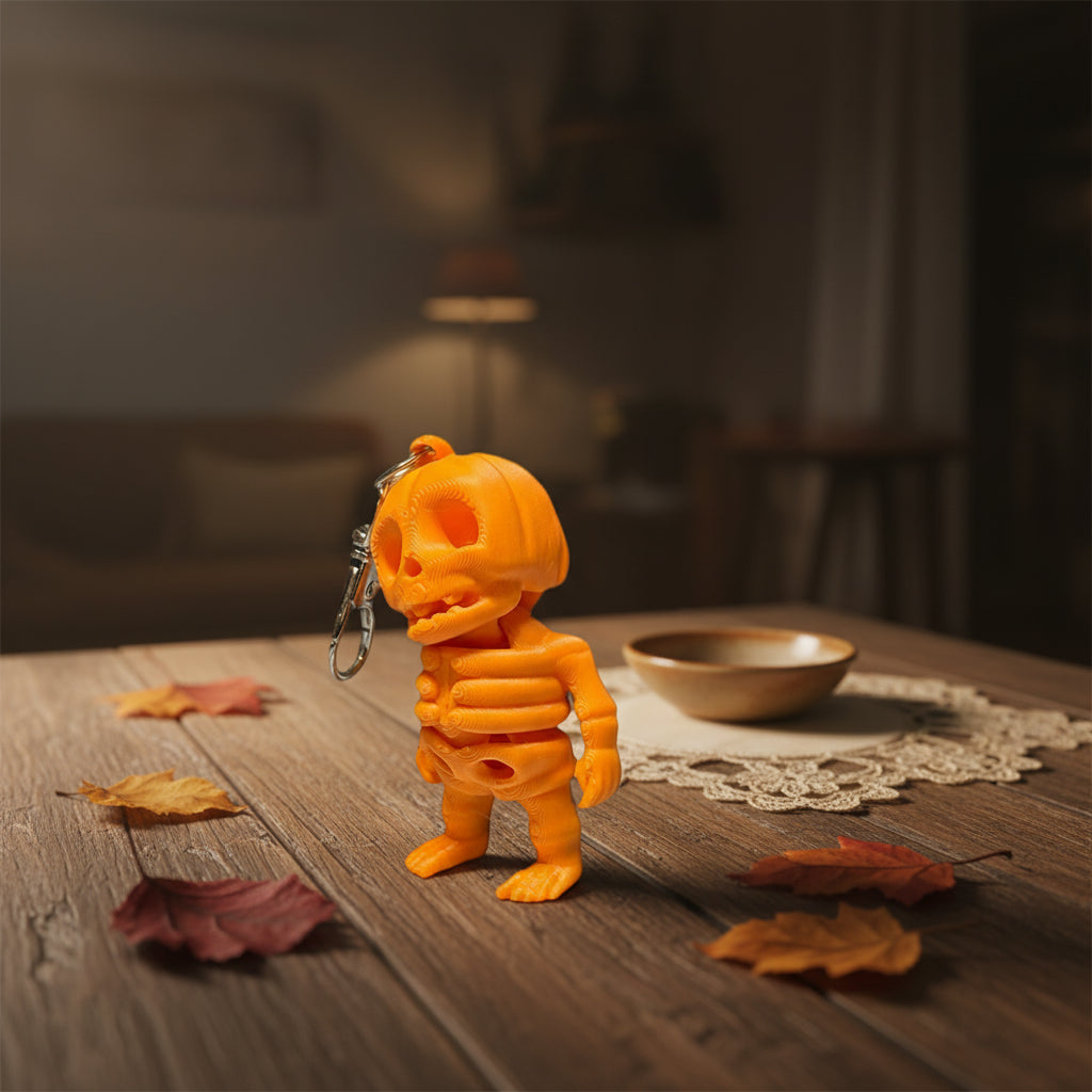 Tiny Pumpkin Skeleton Keychain